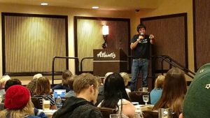 Ted Dekker speaking at the 2017 Realm Makers conference in Reno, Nevada.