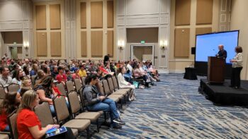 Homeschool families attending FPEA's 2021 conference in Orlando, listening to session by Phil Lollar and Katie Leigh