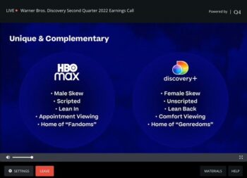 HBO Max vs. Discovery Plus, Warner Bros. Discovery earnings call, Aug. 4, 2022